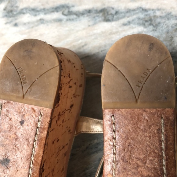 Prada vintage 90’s cork wedge heels metallic leather tortoiseshell look links 8 - Picture 10 of 11